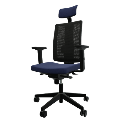 DIRECTION - Fauteuils - HUGO Mesh Manager - Fauteuil avec accotoirs et soutien lombaire . Assise tissu - dos résille Step Bleu STF (STF)