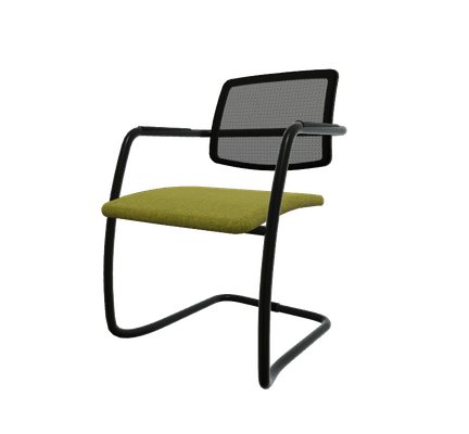 VISITEURS ET FONCTIONNELS - Luge - Diva - Chaise dos résille- Piétement luge laqué noir (A).Assise tissu Step Vert (L08)