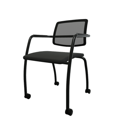 VISITEURS ET FONCTIONNELS - Sur roulettes - Diva - Chaise dos résille- piétement 4 pieds sur roulettes laqué noir (A).Assise tissu Bondai Noir (8033)