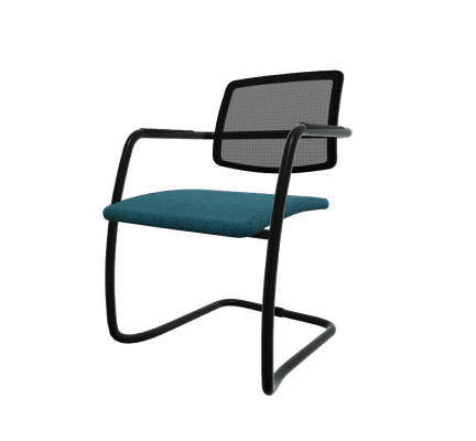 VISITEURS ET FONCTIONNELS - Luge - Diva - Chaise dos résille- Piétement luge laqué noir (A).Assise tissu Step Turquoise (L02)