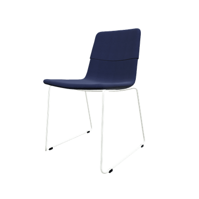 CHAISES ET TABOURETS - Pour tables standards, ht 75 cm, piétement 4 pieds - Melody - Chaise pietement Luge Blanc (BL). Tissu Int Step Bleu (L04) - Tissu Ext Step Bleu (L04)