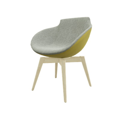 FAUTEUILS/POUFS - 4 pieds bois - Coco - Fauteuil 4 pieds bois naturel (W1). Tissu Int Synergy Gris Clair SY08 (S08) - Tissu Ext Synergy Jaune SY45 (S45)