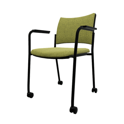 VISITEURS ET FONCTIONNELS - Sur roulettes - ZEN tissu visiteur - Chaise 4 pieds sur roulettes accotoirs laqué noir (A).Assise et dossier tissu Step Vert STE (L09)