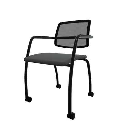 VISITEURS ET FONCTIONNELS - Sur roulettes - Diva - Chaise dos résille- piétement 4 pieds sur roulettes laqué noir (A).Assise tissu Vinyle Gris Graphite DNK (D20)
