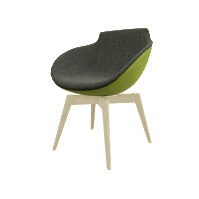 FAUTEUILS/POUFS - 4 pieds bois - Coco - Fauteuil 4 pieds bois naturel (W1). Tissu Int Synergy Gris SY16 (S16) - Tissu Ext Synergy Vert Clair SY46 (S46)