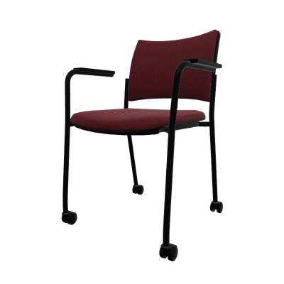 VISITEURS ET FONCTIONNELS - Sur roulettes - ZEN tissu visiteur - Chaise 4 pieds sur roulettes accotoirs laqué noir (A).Assise et dossier tissu Step Rouge STC (L18)