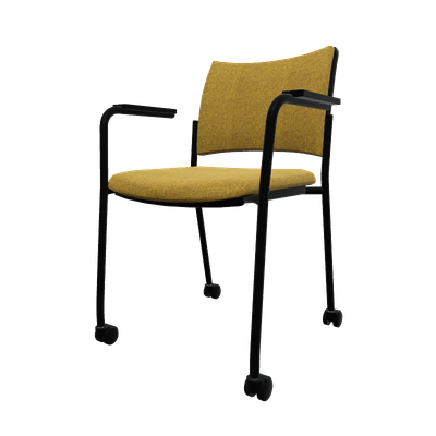 VISITEURS ET FONCTIONNELS - Sur roulettes - ZEN tissu visiteur - Chaise 4 pieds sur roulettes accotoirs laqué noir (A).Assise et dossier tissu Step Moutarde STJ (L17)