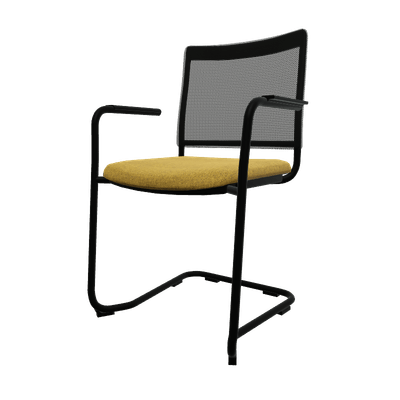 VISITEURS ET FONCTIONNELS - Luge - ZEN mesh visiteur - Chaise Piétement luge avec accotoirs noir laqué (A).Assise tissu et dossier résille Step Jaune foncé (L16)