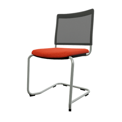 VISITEURS ET FONCTIONNELS - Luge - ZEN mesh visiteur - Chaise Piétement luge alu (AL).Assise tissu et dossier résille Step Orange STO (L11)