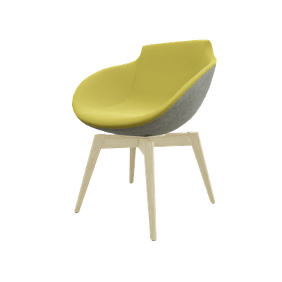FAUTEUILS/POUFS - 4 pieds bois - Coco - Fauteuil 4 pieds bois naturel (W1). Tissu Int Synergy Jaune SY45 (S45) - Tissu Ext Synergy Gris Clair SY08 (S08)