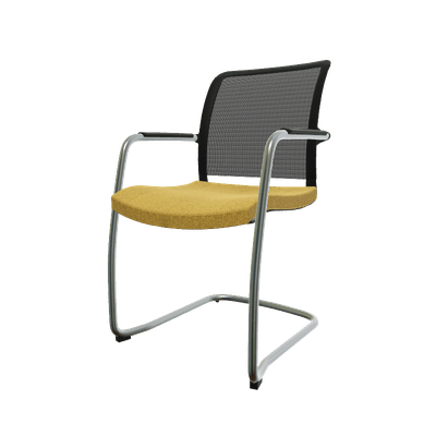 VISITEURS ET FONCTIONNELS - Luge - Dandy - Chaise piétement luge chrome (CH).Assise tissu Step Jaune foncé (L16)