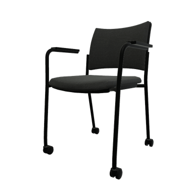 VISITEURS ET FONCTIONNELS - Sur roulettes - ZEN tissu visiteur - Chaise 4 pieds sur roulettes accotoirs laqué noir (A).Assise et dossier tissu Step Noir STA (L01)