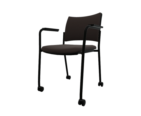 VISITEURS ET FONCTIONNELS - Sur roulettes - ZEN tissu visiteur - Chaise 4 pieds sur roulettes accotoirs laqué noir (A).Assise et dossier tissu Bondai Brun Foncé (2036)