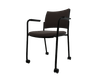 ZEN tissu visiteur - Chaise 4 pieds sur roulettes accotoirs laqué noir (A).Assise et dossier tissu Bondai Brun Foncé (2036)