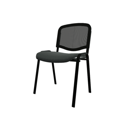 VISITEURS ET FONCTIONNELS - 4 Pieds - Joker Mesh - Chaise piétement 4 pieds laqué noir (A).Assise tissu  Lucia Gris foncé YBP (YBP) et dossier résille noir  