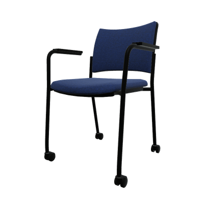 VISITEURS ET FONCTIONNELS - Sur roulettes - ZEN tissu visiteur - Chaise 4 pieds sur roulettes accotoirs laqué noir (A).Assise et dossier tissu Step Bleu STB (L05)