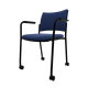 ZEN tissu visiteur - Chaise 4 pieds sur roulettes accotoirs laqué noir (A).Assise et dossier tissu Step Bleu STB (L05)