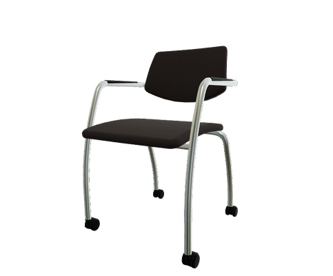 VISITEURS ET FONCTIONNELS - Sur roulettes - Diva - Chaise piétement 4 pieds sur roulettes chrome (CH).Assise et dossier tissu Bondai Brun Foncé (2036)