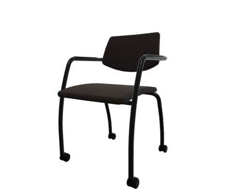 VISITEURS ET FONCTIONNELS - Sur roulettes - Diva - Chaise piétement 4 pieds sur roulettes laqué noir (A).Assise et dossier tissu Bondai Brun Foncé (2036)