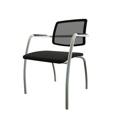 VISITEURS ET FONCTIONNELS - 4 Pieds - Diva - Chaise dos résille- Piétement 4 pieds chrome (CH).Assise tissu Step Noir STA (L01)