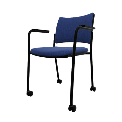 VISITEURS ET FONCTIONNELS - Sur roulettes - ZEN tissu visiteur - Chaise 4 pieds sur roulettes accotoirs laqué noir (A).Assise et dossier tissu Step Bleu STF (L04)