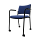 ZEN tissu visiteur - Chaise 4 pieds sur roulettes accotoirs laqué noir (A).Assise et dossier tissu Step Bleu STF (L04)