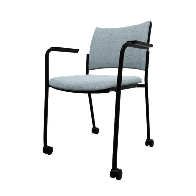 VISITEURS ET FONCTIONNELS - Sur roulettes - ZEN tissu visiteur - Chaise 4 pieds sur roulettes accotoirs laqué noir (A).Assise et dossier tissu Step Bleu Clair STL (L07)