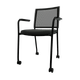 ZEN mesh visiteur - Chaise 4 pieds roulettes accotoirs laqué noir (A).Assise tissu et dossier résille Bondai Noir (8033)