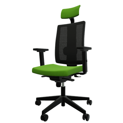 DIRECTION - Fauteuils - HUGO Mesh Manager - Fauteuil avec accotoirs et soutien lombaire . Assise tissu - dos résille Lucia Vert gazon YBE (YBE)