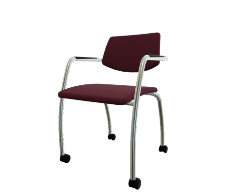 VISITEURS ET FONCTIONNELS - Sur roulettes - Diva - Chaise piétement 4 pieds sur roulettes chrome (CH).Assise et dossier tissu Bondai Prune (4017)