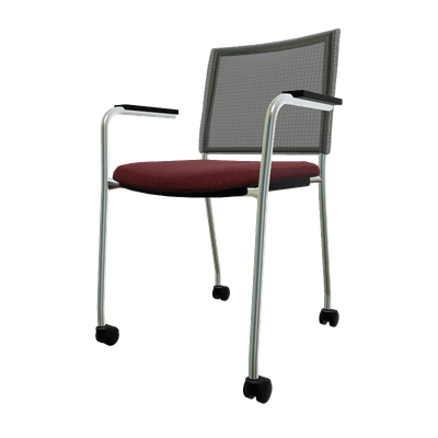 VISITEURS ET FONCTIONNELS - Sur roulettes - ZEN mesh visiteur - Chaise 4 pieds roulettes accotoirs chrome (CH).Assise tissu et dossier résille Step Rouge STC (L18)