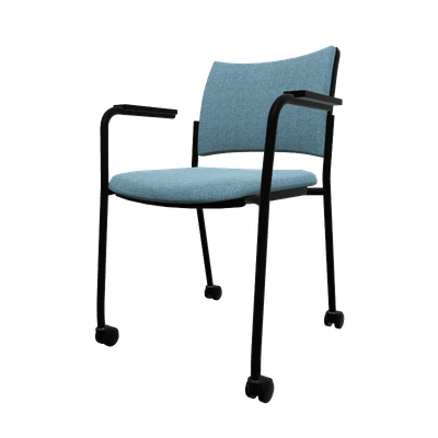 VISITEURS ET FONCTIONNELS - Sur roulettes - ZEN tissu visiteur - Chaise 4 pieds sur roulettes accotoirs laqué noir (A).Assise et dossier tissu Step Bleu gris (L06)