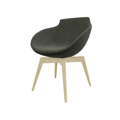 FAUTEUILS/POUFS - 4 pieds bois - Coco - Fauteuil 4 pieds bois naturel (W1). Tissu Int Synergy Gris SY16 (S16) - Tissu Ext Synergy Gris SY16 (S16)