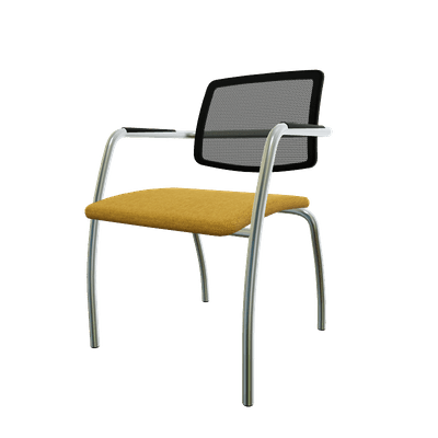 VISITEURS ET FONCTIONNELS - 4 Pieds - Diva - Chaise dos résille- Piétement 4 pieds chrome (CH).Assise tissu Berta Moutarde (AD7)