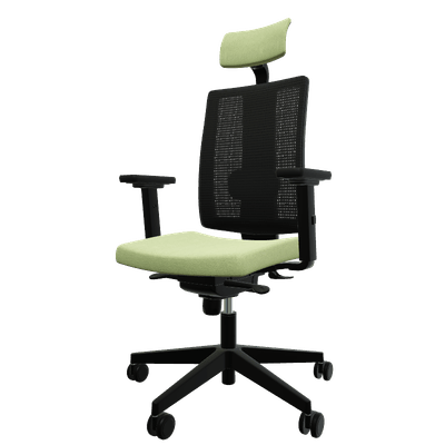 DIRECTION - Fauteuils - HUGO Mesh Manager - Fauteuil avec accotoirs et soutien lombaire . Assise tissu - dos résille Lucia Vert tendre YBR (YBR)