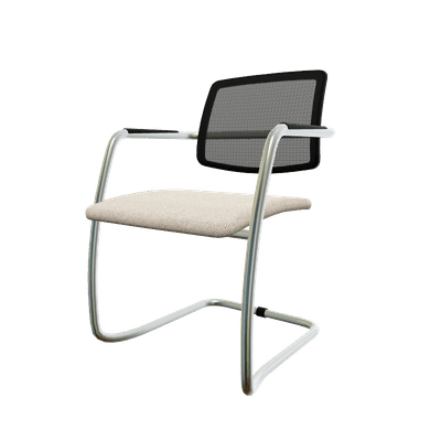 VISITEURS ET FONCTIONNELS - Luge - Diva - Chaise dos résille- Piétement luge chrome (CH).Assise tissu Berta Marron Glacé (AD8)
