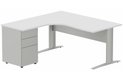 K1 VDF METAL Compact 90° asymétrique 160x162x80/60cm retour à gauche avec caisson HB métal 3 tiroirs blanc/aluminium - sur d