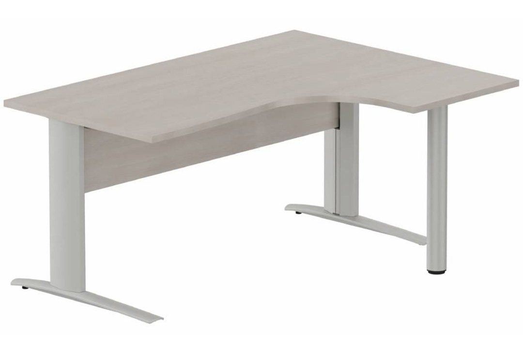 K1 VDF BOIS Compact 90° asymétrique 180x120x80/60cm retour à droite sur pied de soutien, plateau acacia, structure aluminium