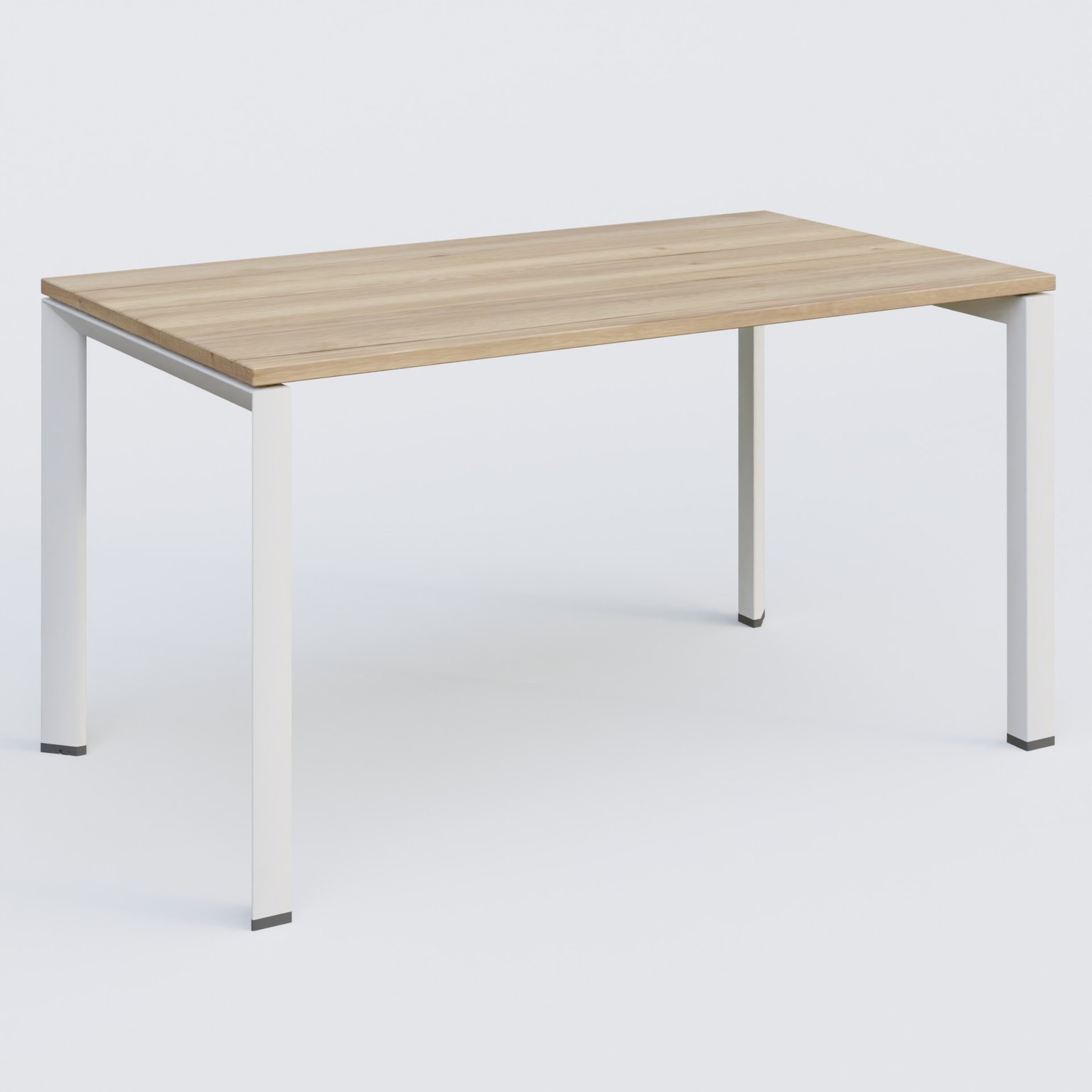K7 plan droit 140*80 sur pieds fixe. Plateau Chêne naturel et pietement Blanc