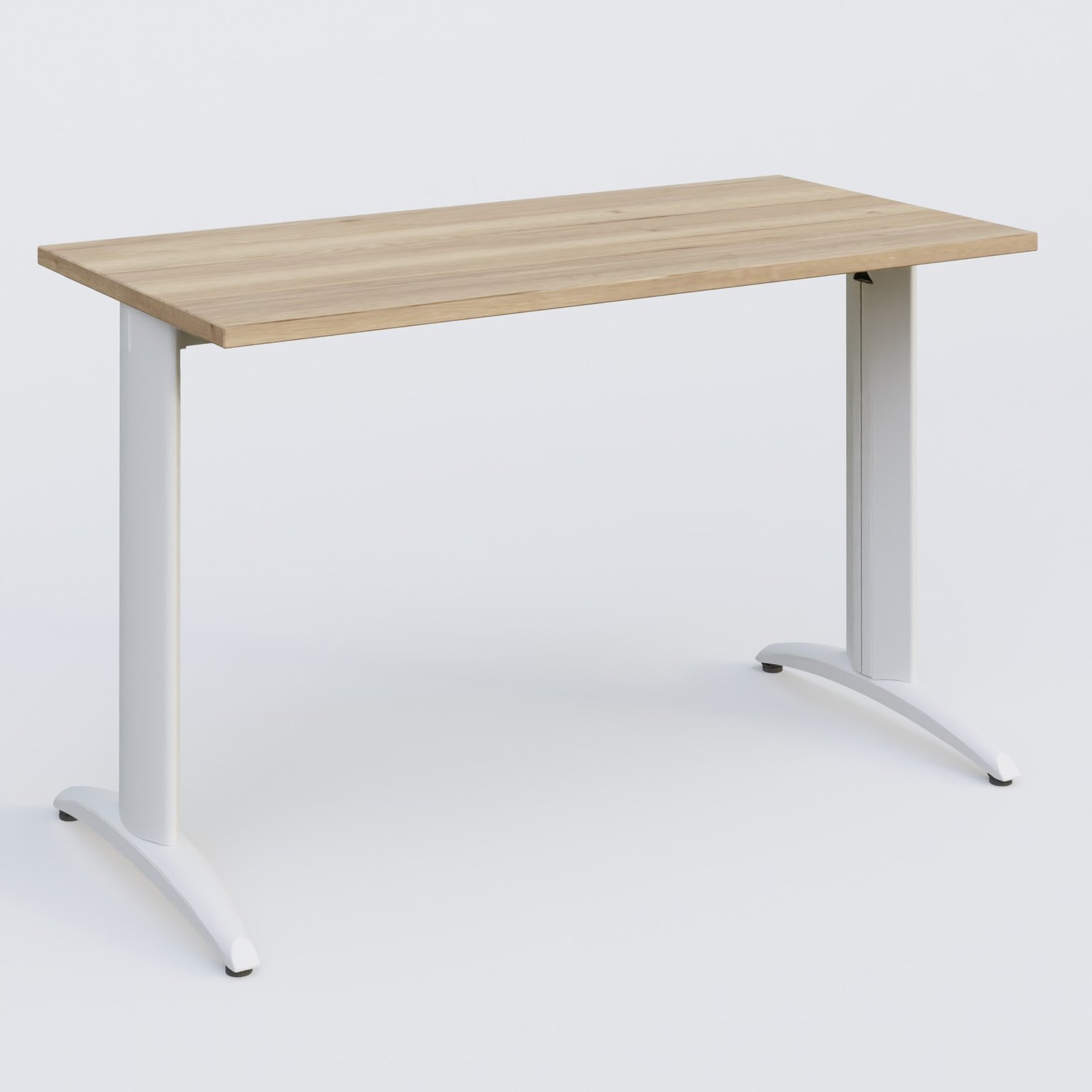 K2 Plateau droit 120x60 pieds fixe. Plateau Chêne naturel et pietement Blanc.
