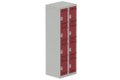 Vestiaire multicases 2 colonnes L,30cm 4 cases (fermeture cadenas) H,180xL,60xP,50cm coffre gris clair/portes rouge