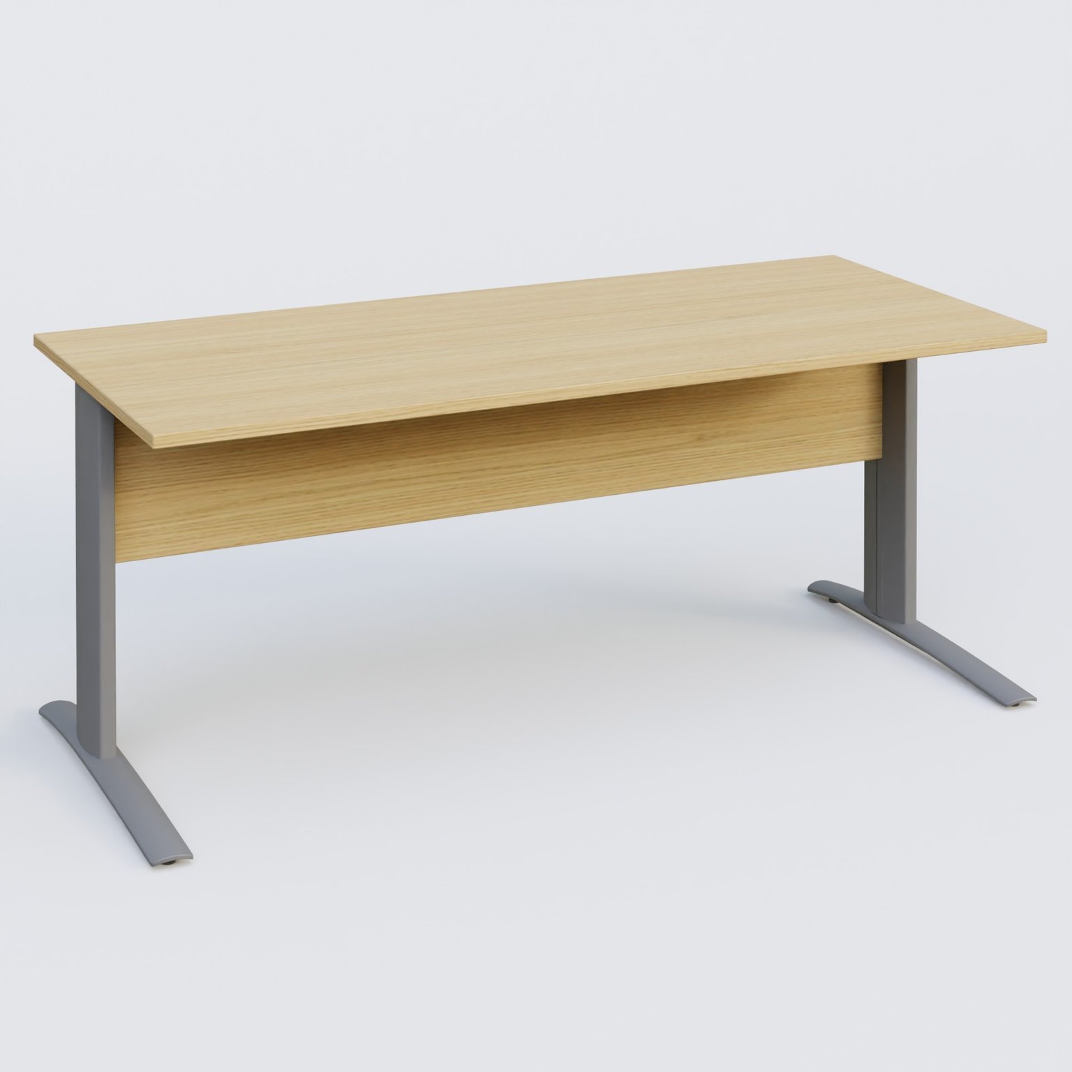 K1 Plateau droit 180x80 avec voile de fond bois. Plateau Chêne clair et pietement Aluminium