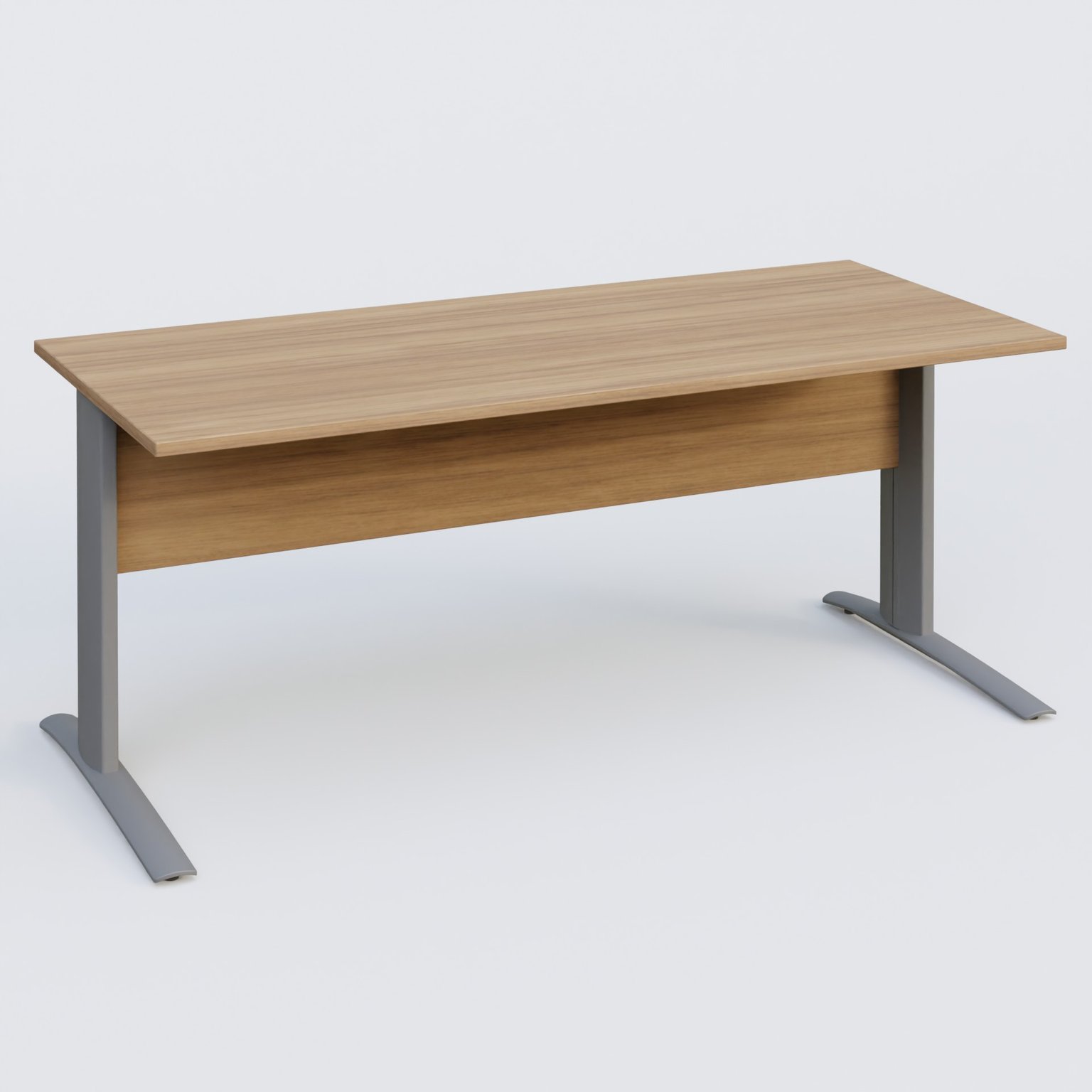 K1 Plateau droit 180x80 avec voile de fond bois. Plateau Noyer et pietement Aluminium