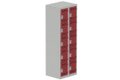 Vestiaire multicases 2 colonnes L,30cm 5 cases (fermeture cadenas) H,180xL,60xP,50cm coffre gris clair/portes rouge