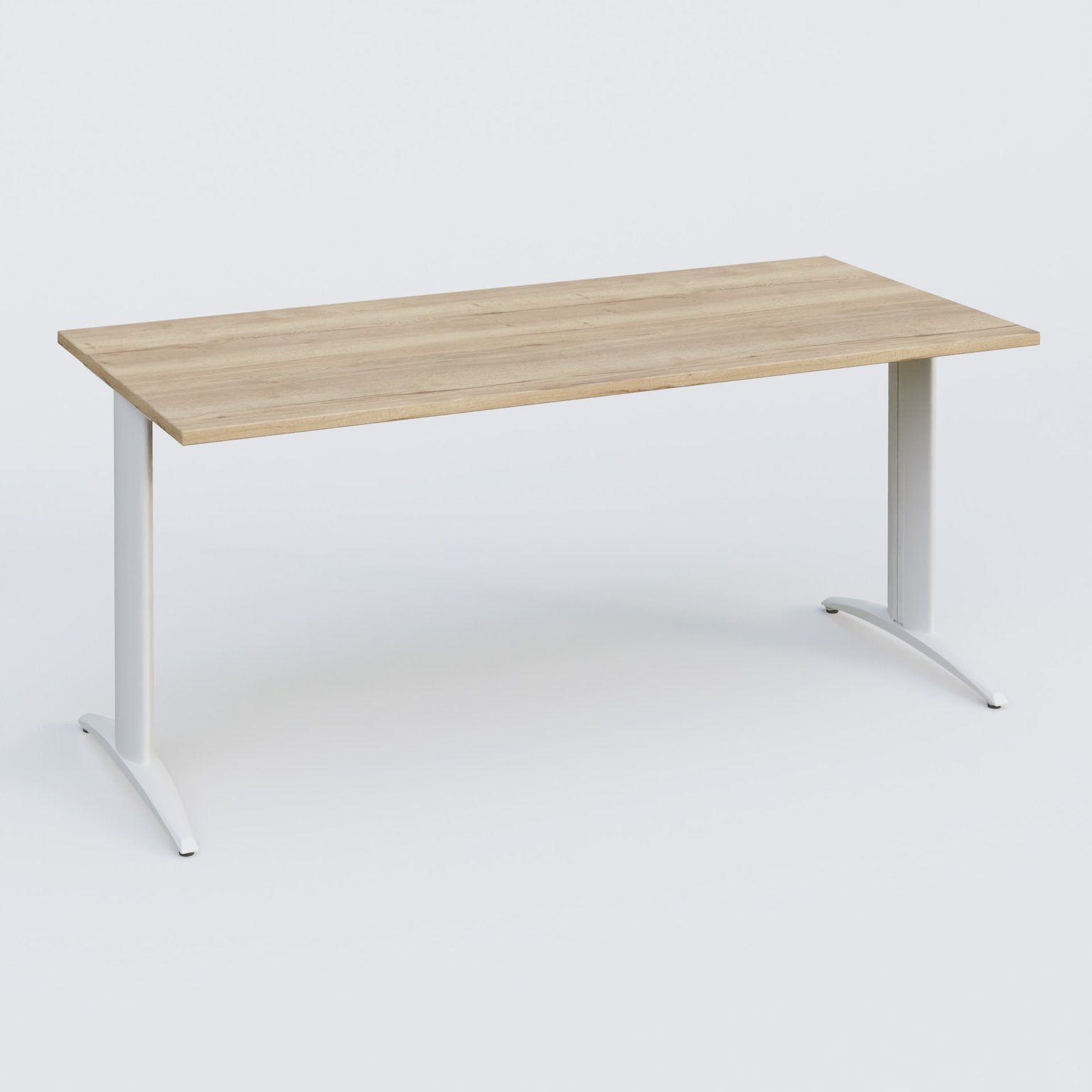 K2 Plateau droit 180x80 pieds fixe. Plateau Chêne naturel et pietement Blanc