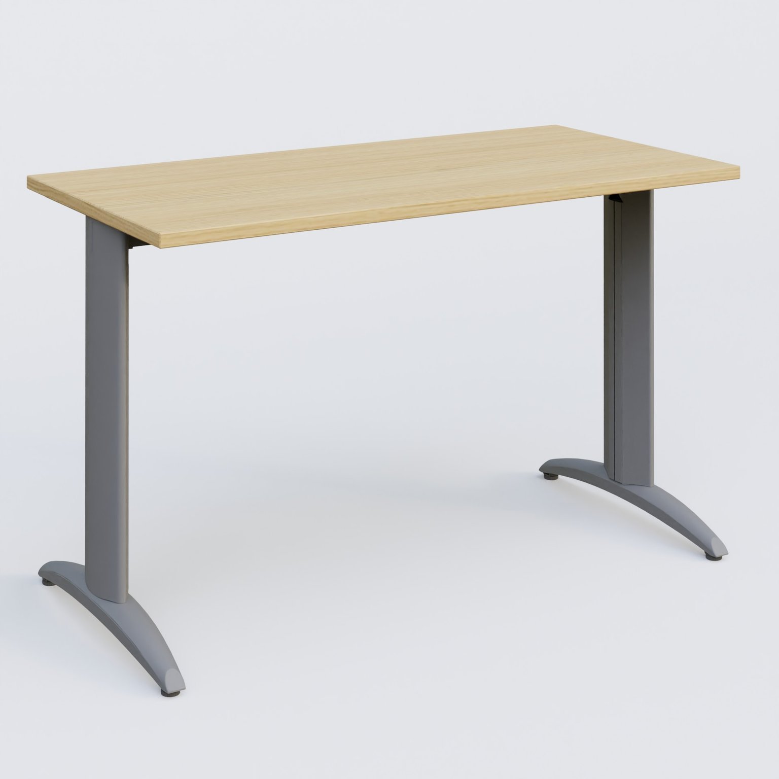 K2 Plateau droit 120x60 pieds fixe. Plateau Chêne clair et pietement Aluminium.