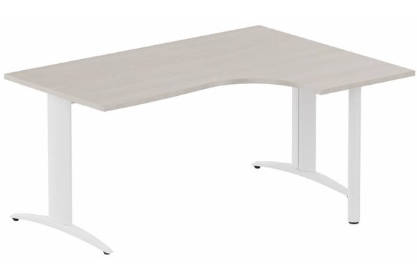Gamme K2 - Plans compacts - Plan Compact 90° asymétrique 180x120x80/60cm retour à droite sur pied de soutien, plateau acacia, structure blanc