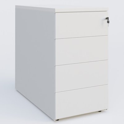 RANGEMENT - CAISSONS  - Caisson hauteur de bureau métalique 4 tiroirs avec top de finition, profondeur 60cm. Plateau Blanc et caisson Blanc.