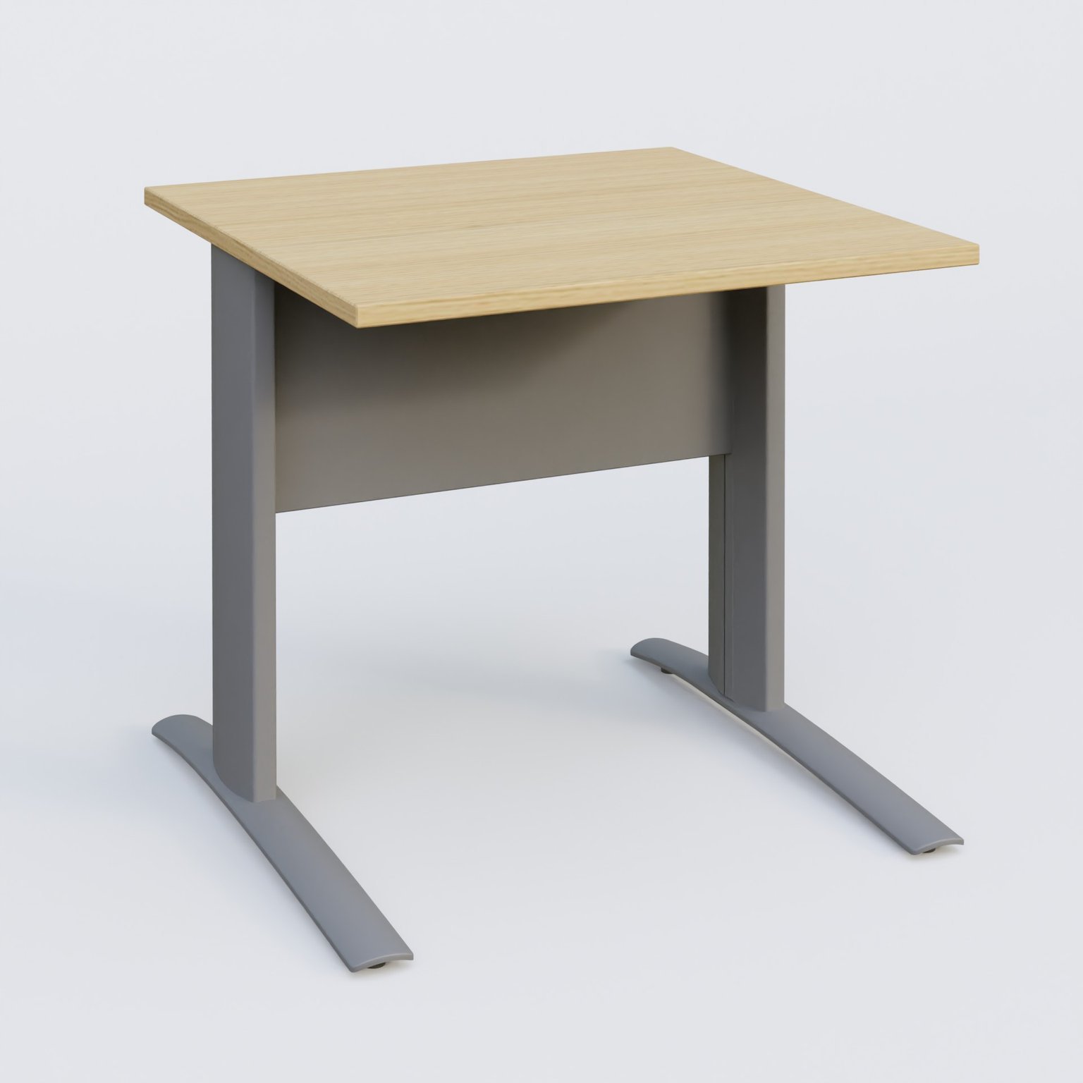 K1 Plateau droit 80x80 avec voile de fond métal. Plateau Chêne clair et pietement Aluminium