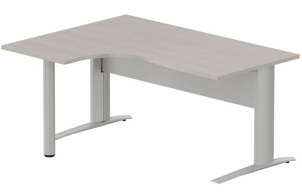 Gamme K1 - Plans compacts - K1 VDF METAL Compact 90° asymétrique 160x120x80/60cm retour à gauche sur pied de soutien, plateau acacia, structure aluminium